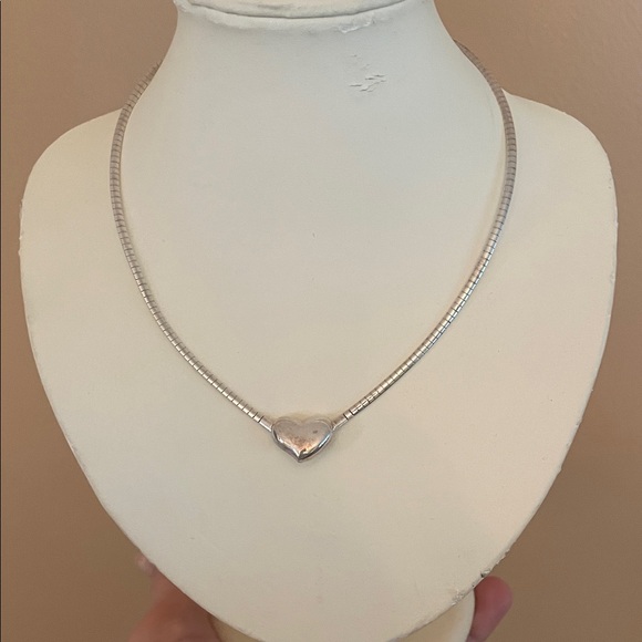 Omega Chain Silver Heart Necklace .925